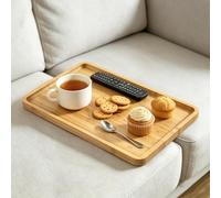Wenceda Bamboo Sofa Tray Table, 38.1 x 25.9cm Folding Armchair Side Table, Portable Wooden Armrest Tray for Drinks, Snacks, Remote & Phone, Stable Space-Saving Sofa Desk for Sectionals