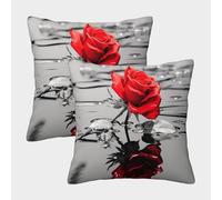 WENCIUEOL 3D Printed Red Roses Throw Pillow Covers Romantic Flower Square Throw Pillow Garden Cushion Super Soft Pack of 2 for Patio,Couch, Tent, Balcony And Sofa 50x50cm