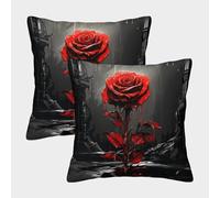 WENCIUEOL 3D Printed Red Roses Throw Pillow Covers Romantic Flower Throw Pillow Case Garden Cushion Super Soft Pack of 2 for Sofa Couch Bed 40x40cm