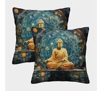WENCIUEOL Buddha Statue Cushion Cover 2 Pack Decorative Machine Washable Pillowcases Square Cushions with Invisible Zipper Cushion Covers for Sofa Car Bed Outdoor Decor Throw Pillow Cases 50x50cm