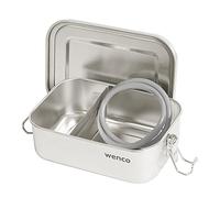 Wenco premium stainless steel lunch box, with 2 compartments, lunch box with 800 ml capacity (650 ml net content), waterproof, dishwasher-safe, incl. spare silicone ring, 15 x 11.3 x 5 cm, silver