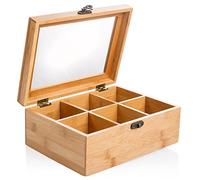 wenco Premium Tea Box with 6 Compartments, 21.7 x 16 x 9 cm, Bamboo, Light Brown