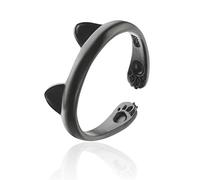 Wendalern Cat Ring for Girls Women Adjustable Open Kitty-shaped Ring Lovely Black Cat Ears Finger Ring Kitten Pet Gift Jewelry for Cat Lovers