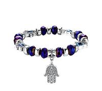 Wendalern Evil Eye Hamsa Bracelet Crystal Beaded Fatima Hand Bracelet Stretch Sideway Blue Eye Hamsa Hand Bracelet Turkish Lucky Evil Eye Bracelet Jewelry for Women and Men