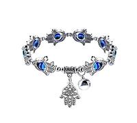 Wendalern Evil Eye Hamsa Bracelet Crystal Beaded Fatima Hand Bracelet Stretch Sideway Blue Eye Hamsa Hand Bracelet Turkish Lucky Evil Eye Bracelet Jewelry for Women and Men