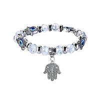 Wendalern Evil Eye Hamsa Bracelet Crystal Beaded Fatima Hand Bracelet Stretch Sideway Blue Eye Hamsa Hand Bracelet Turkish Lucky Evil Eye Bracelet Jewelry for Women and Men