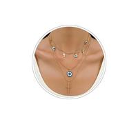 Wendalern Layered Evil Eye Cross Necklace Dainty Cross Blue Eye Pendant Necklace Layering Bead Chain Choker Necklace Turkish Devil Eyes Cross Necklace Lucky Protection Jewelry for Women Girls