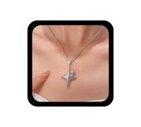 Wendalern Silver Stars Pendant Necklace Four-Pointed Stars Round Snake Chain Necklace Multi Starbursts Charm Choker Necklace Vintage NorthStar Necklace Y2k Jewelry for Women