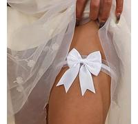 Wendalern Wedding Garters for Bride White Lace Garter Belt Large Satin Bow Thigh Leg Ring Classic Handmade Stretch Toss Garter Party Porm Body Accessory for Women Teen Girls