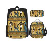 WenDang Ancient Egypt Tribe Series Double Shoulder Bag Set with Lunch Bag and Pencil Case, fit for Shopping, Outdoor Sports
