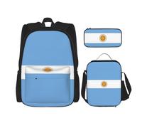 WenDang Argentine Flag Double Shoulder Bag Set with Lunch Bag and Pencil Case, fit for Shopping, Outdoor Sports