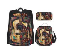 WenDang Art Guitar Pattern Double Shoulder Bag Set with Lunch Bag and Pencil Case, fit for Shopping, Outdoor Sports