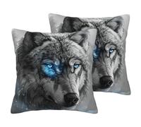 WenDang Blue Eyes Wolf print 2 Pack Imitation Linen Pillowcases, fit for Sofa and Bed, for Modern Home Decor