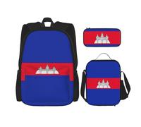 WenDang Cambodia Flag Double Shoulder Bag Set with Lunch Bag and Pencil Case, fit for Shopping, Outdoor Sports