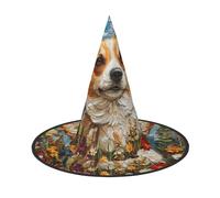 WenDang Corgi Floral Flowers Spring Garden Halloween Hat, funny, holiday party hat costume ball, Cosplay Carnivals DIY Decoration(of 2)