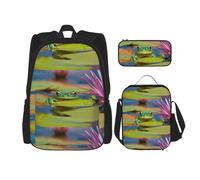 WenDang Cute Frog Double Shoulder Bag Set with Lunch Bag and Pencil Case, fit for Shopping, Outdoor Sports