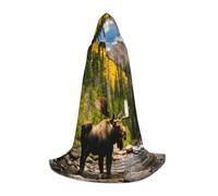 WenDang Deer Bear Moose print Role playing Teen Hooded Cloak - Retro Street Cloak, Halloween Costume