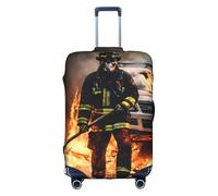 WenDang Firefighter Fireman Flame Print Elastic Suitcase Protector Cover Baggage Covers, Enhance Protection, fit Unisex Travelers