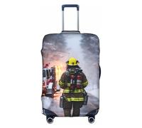 WenDang Firefighter Fireman Flame Print Elastic Suitcase Protector Cover Baggage Covers, Enhance Protection, fit Unisex Travelers