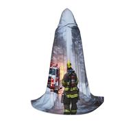 WenDang Firefighter Fireman Flame print Role playing Teen Hooded Cloak - Retro Street Cloak, Halloween Costume
