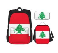 WenDang Flag of Lebanon Double Shoulder Bag Set with Lunch Bag and Pencil Case, fit for Shopping, Outdoor Sports
