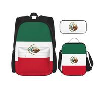WenDang Flag of Mexico Double Shoulder Bag Set with Lunch Bag and Pencil Case, fit for Shopping, Outdoor Sports