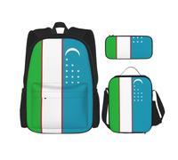 WenDang Flag of The Republic of Uzbekistan Double Shoulder Bag Set with Lunch Bag and Pencil Case, fit for Shopping, Outdoor Sports