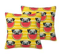WenDang Funny French Bullfighting Watermelon print 2 Pack Imitation Linen Pillowcases, fit for Sofa and Bed, for Modern Home Decor