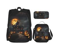 WenDang Halloween Horror Double Shoulder Bag Set with Lunch Bag and Pencil Case, fit for Shopping, Outdoor Sports