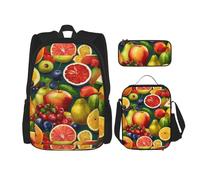 WenDang Healthy Food Double Shoulder Bag Set with Lunch Bag and Pencil Case, fit for Shopping, Outdoor Sports