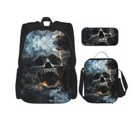 WenDang Horror Ghost Skull Double Shoulder Bag Set with Lunch Bag and Pencil Case, fit for Shopping, Outdoor Sports