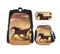 WenDang Horse Stripes Pattern Double Shoulder Bag Set with Lunch Bag and Pencil Case, fit for Shopping, Outdoor Sports