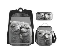 WenDang I Love Alpacas Double Shoulder Bag Set with Lunch Bag and Pencil Case, fit for Shopping, Outdoor Sports