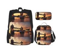 WenDang I Love London Double Shoulder Bag Set with Lunch Bag and Pencil Case, fit for Shopping, Outdoor Sports