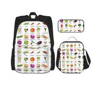 WenDang Introduction of Various Vegetables Double Shoulder Bag Set with Lunch Bag and Pencil Case, fit for Shopping, Outdoor Sports