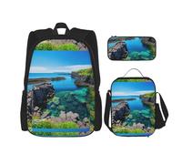 WenDang Jeju Island Korea Double Shoulder Bag Set with Lunch Bag and Pencil Case, fit for Shopping, Outdoor Sports