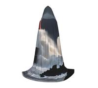 WenDang Lighthouse In Storm print Role playing Teen Hooded Cloak - Retro Street Cloak, Halloween Costume