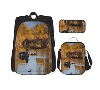 WenDang Loon Nature Bird Double Shoulder Bag Set with Lunch Bag and Pencil Case, fit for Shopping, Outdoor Sports