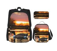WenDang Loon Nature Bird Double Shoulder Bag Set with Lunch Bag and Pencil Case, fit for Shopping, Outdoor Sports