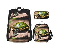 WenDang Lord Howe Island Sea Turtle Double Shoulder Bag Set with Lunch Bag and Pencil Case, fit for Shopping, Outdoor Sports