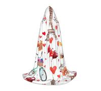 WenDang Love Paris Tower Coffee Wine Perfume Bicycle Heart print Role playing Teen Hooded Cloak - Retro Street Cloak, Halloween Costume