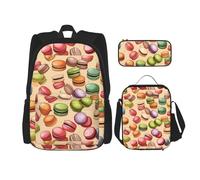 WenDang Macaron Biscuit Flavored Double Shoulder Bag Set with Lunch Bag and Pencil Case, fit for Shopping, Outdoor Sports