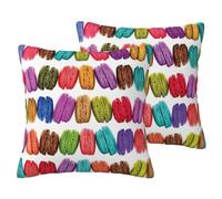 WenDang Macaron Biscuit Flavored Pastries print 2 Pack Imitation Linen Pillowcases, fit for Sofa and Bed, for Modern Home Decor