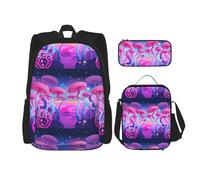WenDang Magic Mushroom Double Shoulder Bag Set with Lunch Bag and Pencil Case, fit for Shopping, Outdoor Sports