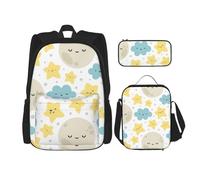 WenDang Moon Cloud Star Double Shoulder Bag Set with Lunch Bag and Pencil Case, fit for Shopping, Outdoor Sports