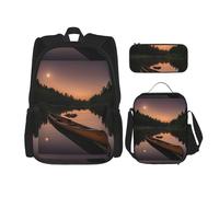 WenDang Moonlit Canoe Allagash River Double Shoulder Bag Set with Lunch Bag and Pencil Case, fit for Shopping, Outdoor Sports