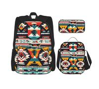 WenDang Native American Pattern Double Shoulder Bag Set with Lunch Bag and Pencil Case, fit for Shopping, Outdoor Sports