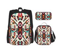 WenDang Native American Pattern Double Shoulder Bag Set with Lunch Bag and Pencil Case, fit for Shopping, Outdoor Sports