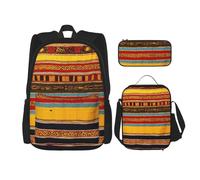 WenDang Native American Pattern Double Shoulder Bag Set with Lunch Bag and Pencil Case, fit for Shopping, Outdoor Sports