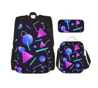 WenDang Neon Party Geometric Double Shoulder Bag Set with Lunch Bag and Pencil Case, fit for Shopping, Outdoor Sports